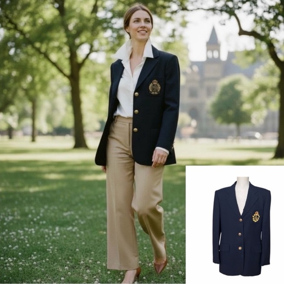 Ralph Lauren Navy Blazer with Embroidered Crest - Picture 9 of 11